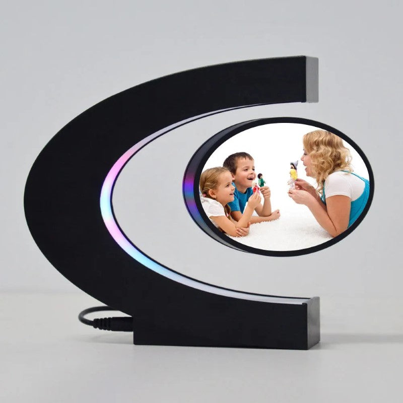Rama FotoHOZRO, cu Lumina LED și Levitație Magnetică – Design Modern în Forma de C, Negru