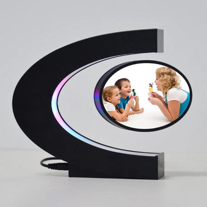 Rama FotoHOZRO, cu Lumina LED și Levitație Magnetică – Design Modern în Forma de C, Negru
