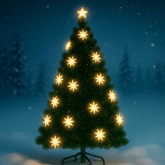 Brad Artificial de Crăciun HOZRO, cu Fibra Optică și Stelute – Decor Feeric cu Stea în Vârf, Suport Metalic Inclus și Efecte Strălucitoare ce Transformă Orice Spațiu într-un Colț de Poveste de Crăciun ✨ HOZRO