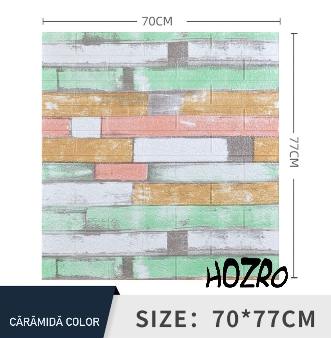 Set 10 x Tapet 3D autoadeziv HOZRO, Model imitatie caramida, acopera o suprafata de 5.39 mp, design modern, foarte usor de montat, Color HOZRO
