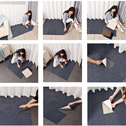 Placi adezive tip mocheta HOZRO, 60X60 cm, usor de instalat, material textil, antiderapante, usor de curatat, model ALB 602-20 BESTSELLS