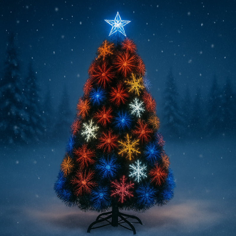 Brad artificial de Crăciun HOZRO, cu Stea Luminoasă - Jocuri de Lumină Multicoloră, Efecte Feerice, Suport Metalic Inclus și Design Elegant pentru un Crăciun Magic și Strălucitor în Orice Locuință sau Spațiu Festiv 🎄 HOZRO
