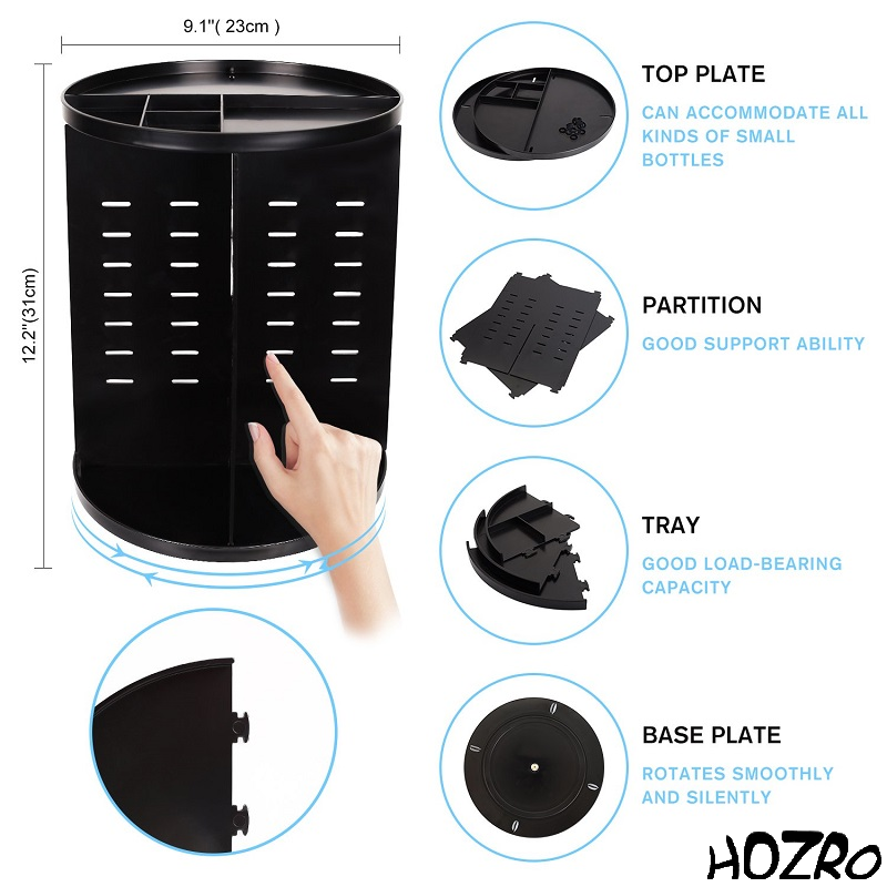 💄 Organizator pentru Machiaj HOZRO – Acril Transparent, Capacitate Mare, Rotire 360°, Cutii și Tavi pentru Depozitare – Păstrează Produsele Cosmetice Organizate și la Îndemână HOZRO