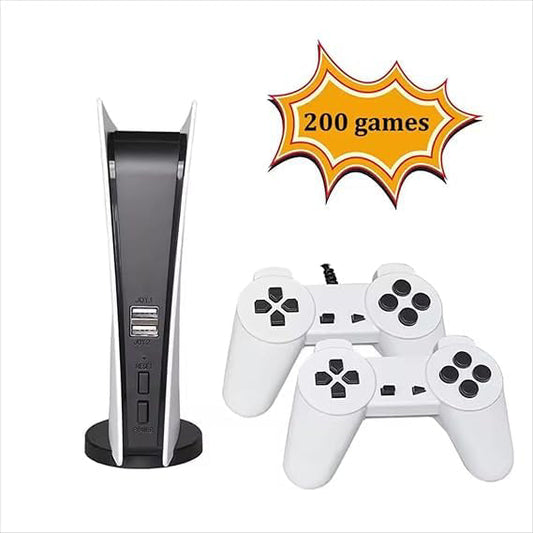 Consola HOZRO, Classic Retro Game Station 5 cu 200 jocuri clasice 8-Bit preinstalate, două controllere USB cu fir incluse, conexiune AV pentru televizor HOZRO