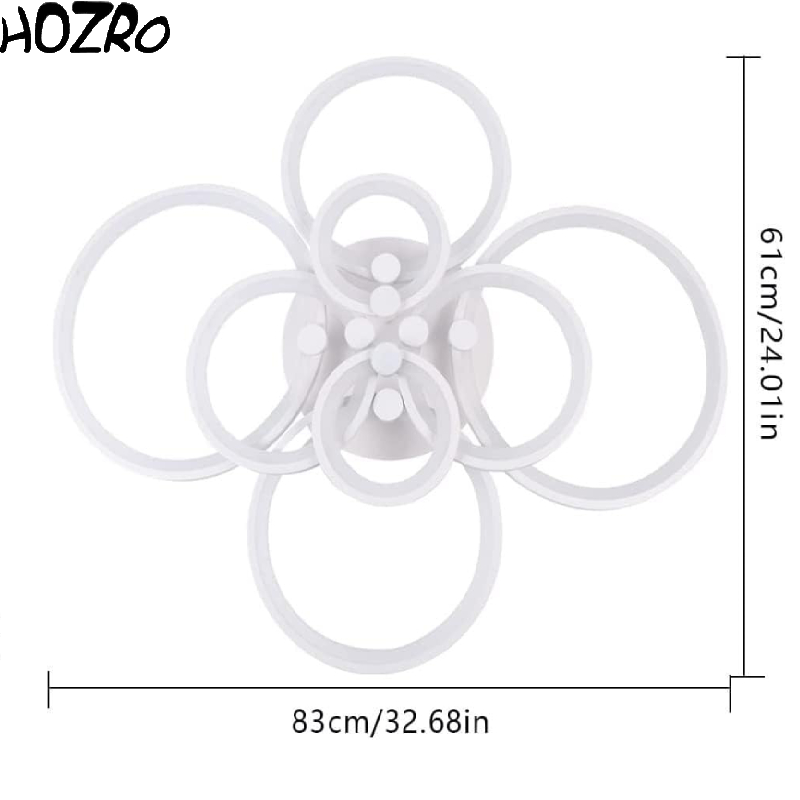Lustră LED Modernă cu 8 Cercuri HOZRO, Design Geometric Elegant și Reglaj al Intensității Luminii prin Telecomandă – Iluminat Decorativ și Eficient pentru Living, Dormitor sau Birou HOZRO
