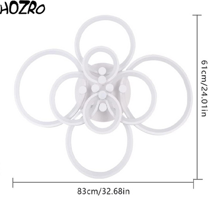 Lustră LED Modernă cu 8 Cercuri HOZRO, Design Geometric Elegant și Reglaj al Intensității Luminii prin Telecomandă – Iluminat Decorativ și Eficient pentru Living, Dormitor sau Birou HOZRO