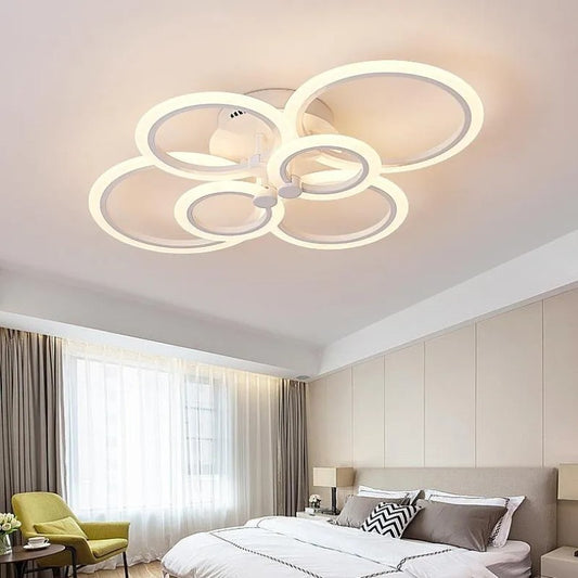 Lustra LED cu telecomanda, lumina Cald Neutru Rece, intensitate reglabila StrongLED, 6 cercuri Alb, Design Elegant și Tehnologie Avansată! ✨💡
