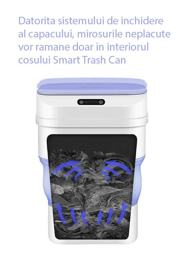 Cos inteligent,  Hozro , de gunoi electric Smart Trash Can, cu senzor de miscare, pliabil, 8 l-17.5 l, alb/albastru, HOZRO