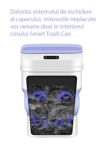 Cos inteligent,  Hozro , de gunoi electric Smart Trash Can, cu senzor de miscare, pliabil, 8 l-17.5 l, alb/albastru, HOZRO