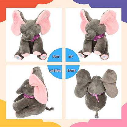 🐘 Elefănțelul Interactiv Cucu-Bau HOZRO – Jucăria de Pluș care Cântă și Își Mișcă Urechile (30 cm) HOZRO