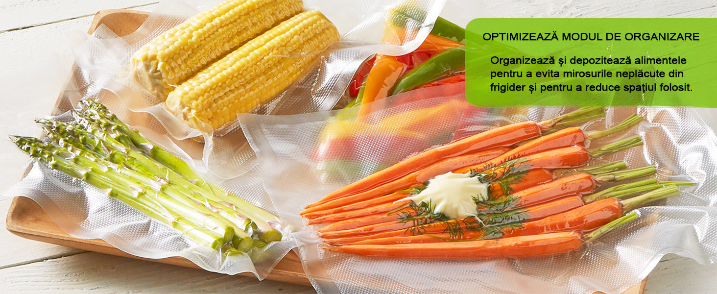Set 100 pungi gofrate pentru aparatul de vidat, dimensiune 25 x 35 cm, gatirea Sous Vide, pentru aparat de vidat alimente, reutilizabile, rezistente, fara BPA, transparent Hozro BESTSELLS