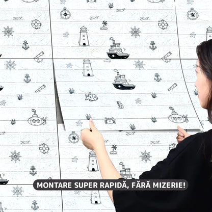 Tapet 3D autoadeziv HOZRO, Model imitatie caramida, design modern, foarte usor de montat, TAPET 107 HOZRO