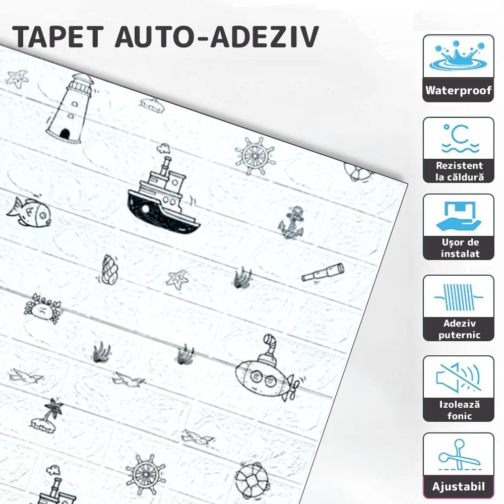Tapet 3D autoadeziv HOZRO, Model imitatie caramida, design modern, foarte usor de montat, TAPET 107 HOZRO