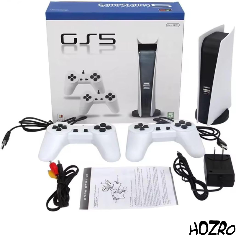 Consola HOZRO, Classic Retro Game Station 5 cu 200 jocuri clasice 8-Bit preinstalate, două controllere USB cu fir incluse, conexiune AV pentru televizor HOZRO