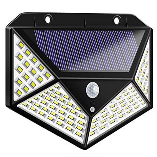 Lampa Solara HOZRO, SH 100, 100 LED-uri, Iluminare de 1000 Lumen, Senzor de Miscare si Lumina, Baterie Reincarcabila 2200mAh, Design Modern, Negru HOZRO