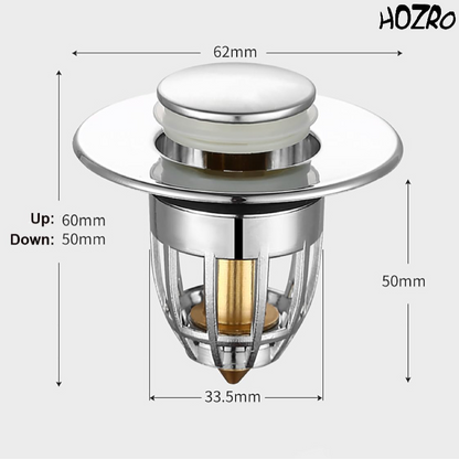 Ventil Universal HOZRO, pentru Chiuvetă – Dop de Scurgere cu Sistem de Blocare cu Arc, Tip Push Pop-Up, din Oțel Inoxidabil, Compatibil cu Chiuvete de Baie și Bucătărie, Rezistent la Coroziune și Ușor de Instalat HOZRO