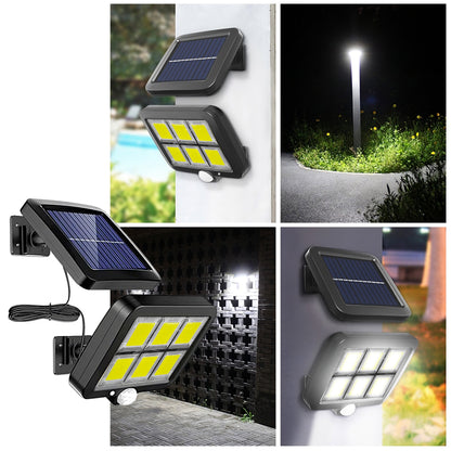 Lampă Solară Exterior HOZRO, cu 120 LED-uri Puternice, Senzor de Mișcare și de Lumină, Panou Solar Ajustabil, Impermeabilă și Eficientă Energetic – Iluminare Automată pentru Curte, Grădină, Alei sau Garaj HOZRO