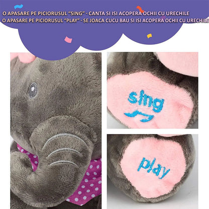 🐘 Elefănțelul Interactiv Cucu-Bau HOZRO – Jucăria de Pluș care Cântă și Își Mișcă Urechile (30 cm) HOZRO