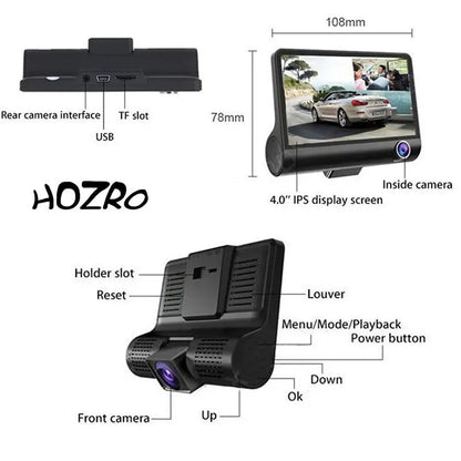 Camera Auto HOZRO, Dual-Zone Față și Spate, 4", Full HD, Ecran LED, Negru Siguranță maximă la volan și asistență completă la parcare! HOZRO