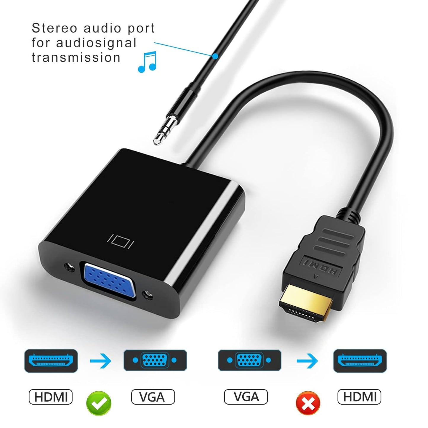 Cablu adaptor HDMI la VGA, 1080p Full HD 60 Hz, 20 cm, Negru BESTSELLS