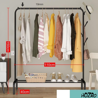 Suport de Umerașe HOZRO, din Metal Negru, 150x110x40 cm – Stativ Elegant și Stabil pentru Haine, Ideal pentru Dormitor, Hol sau Dressing, Design Modern și Funcțional HOZRO
