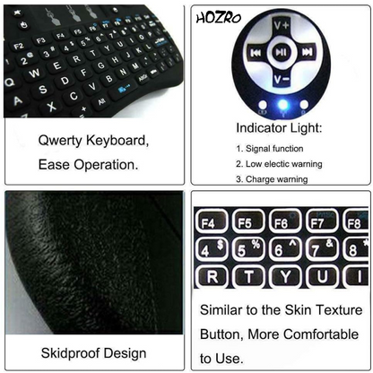 Mini Tastatură Wireless HOZRO, i8 Air – Iluminată, cu Touchpad, Compatibilă cu Android, Windows, Smart TV, TV Box, Mini PC, Laptop, Tabletă – Negru HOZRO