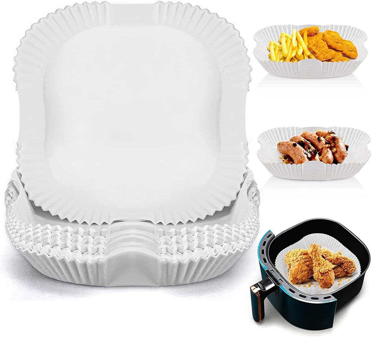 Set 50 bucati hartie de copt, Unica folosinta, Pentru air fryer, Alb, Patrate BESTSELLS