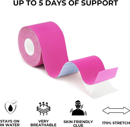 Set 3 Benzi Kinesiologice HOZRO 5 cm x 5 m, pentru Susținerea Mușchilor și Articulațiilor, Impermeabile, Fără Latex, Adeziv Delicat cu Pielea BESTSELLS