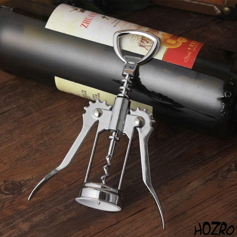 Tirbușon Profesional Manual HOZRO, din Inox – Deschizător de Sticle de Vin Compatibil cu Dopuri din Plută sau Cauciuc, Design Elegant și Rezistent, Culoare Gri HOZRO