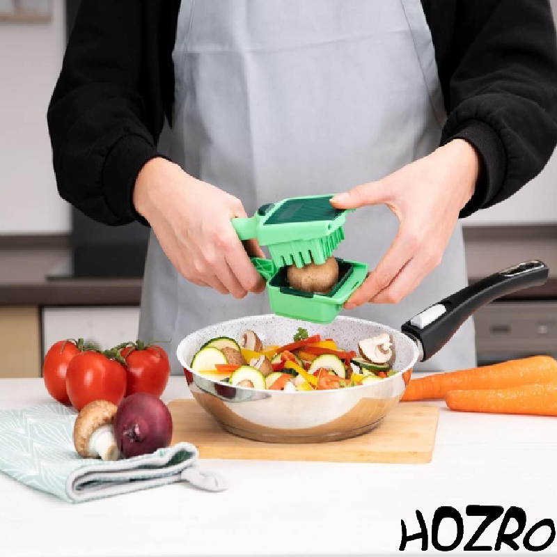 Răzătoare manuală HOZRO, Quick verde , multifuncțională, ușor de utilizat, ideală pentru legume, fructe, brânzeturi și alimente variate, cu design compact și eficiență sporită în bucătărie HOZRO