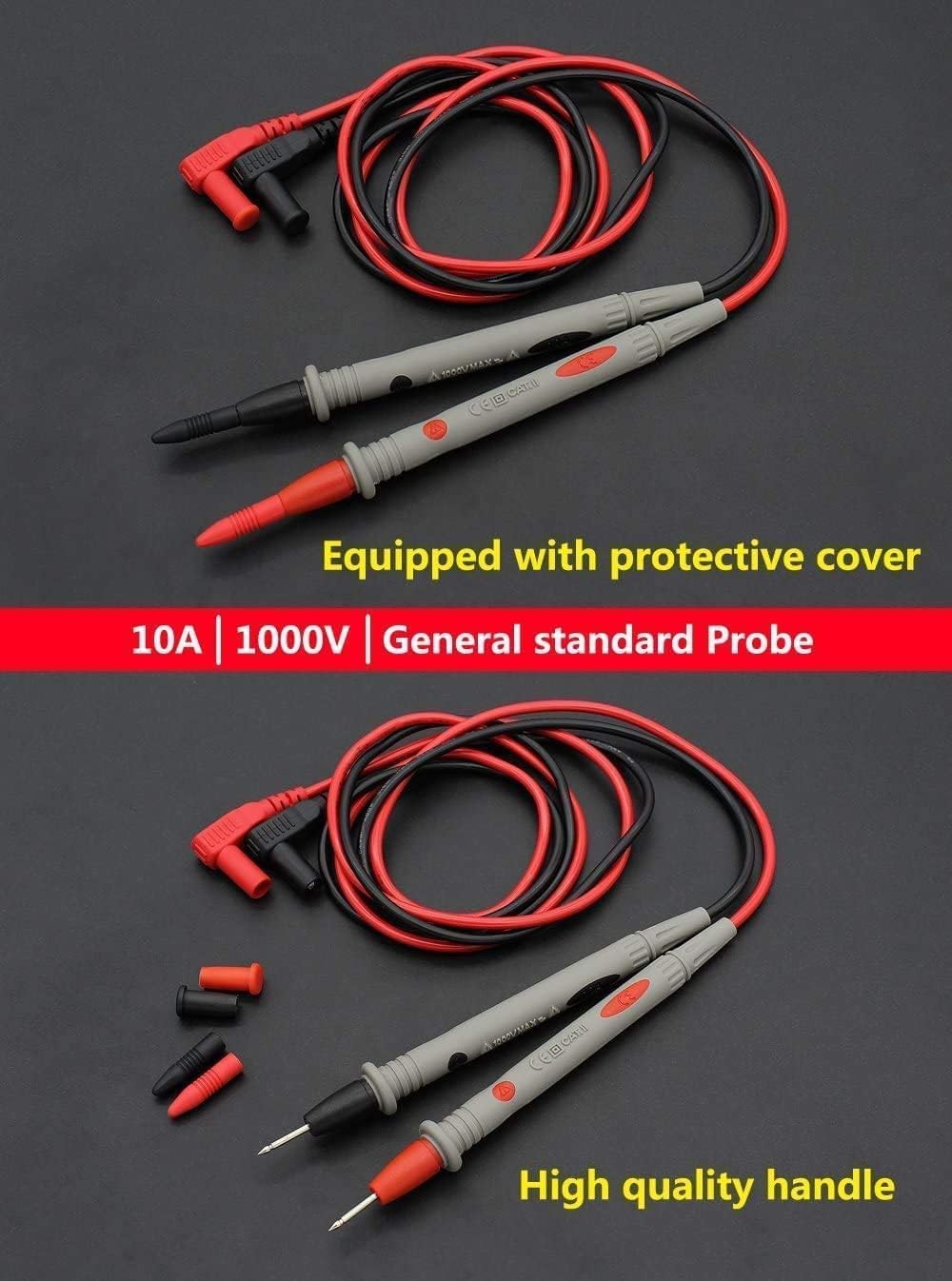 Cabluri de multimetru, 1m, rosu/negru, 4 mm, set de 2 bucati, izolate, 1000V CAT III / 600V CAT IV BESTSELLS