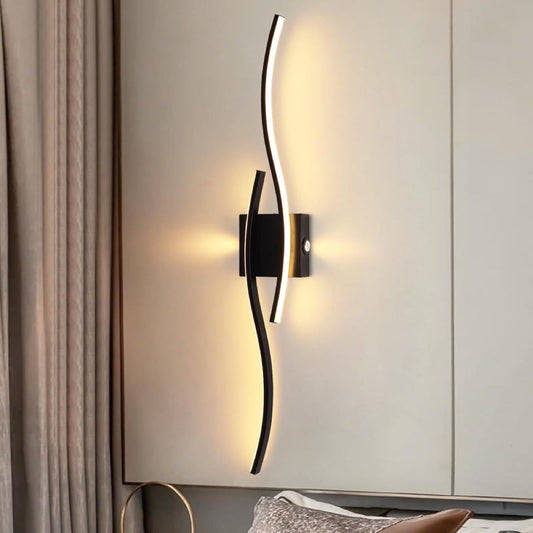 Lampa Modernă HOZRO, cu LED, Design Wave, 100 cm, Negru, 28W, 1350 Lumen, Lumină Alb Caldă, Ideală pentru Living, Dormitor, Baie, Hol HOZRO