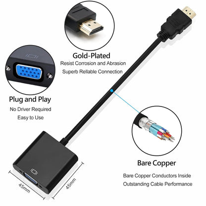 Cablu adaptor HDMI la VGA, 1080p Full HD 60 Hz, 20 cm, Negru BESTSELLS