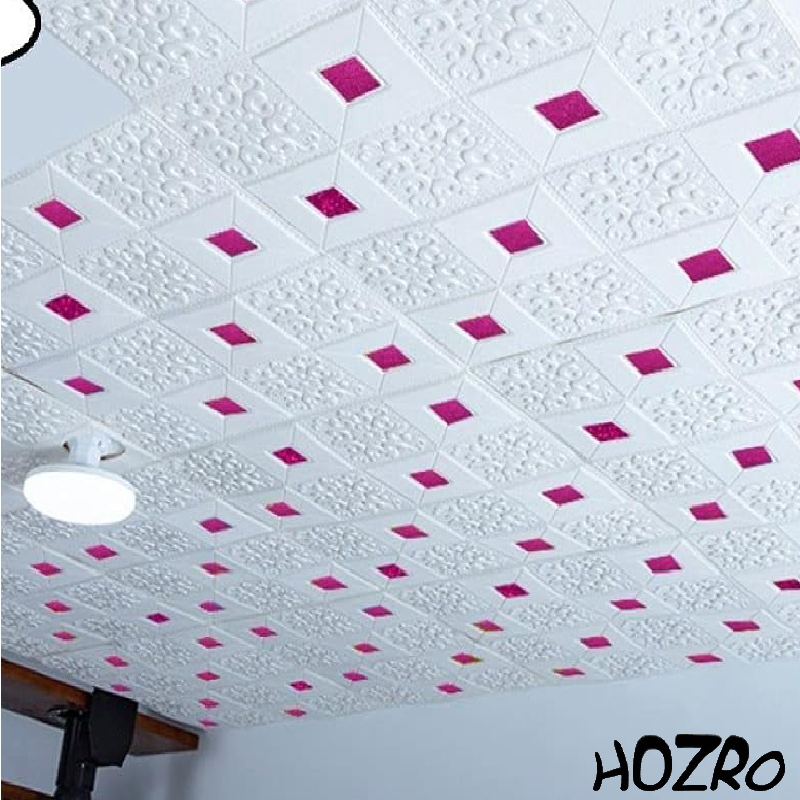 Tapet 3D autoadeziv, Model pentru Tavan/Perete, design modern, foarte usor de montat, Alb/Mov HOZRO