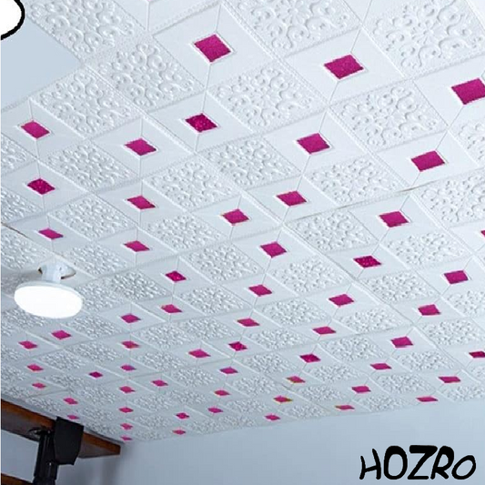 Tapet 3D autoadeziv, Model pentru Tavan/Perete, design modern, foarte usor de montat, Alb/Mov HOZRO