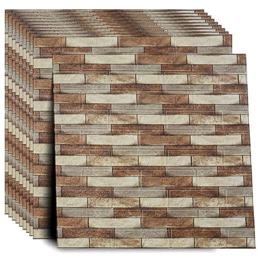 Tapet 3D autoadeziv HOZRO, Model imitatie caramida, design modern, foarte usor de montat, Caramida Maro/Crem HOZRO