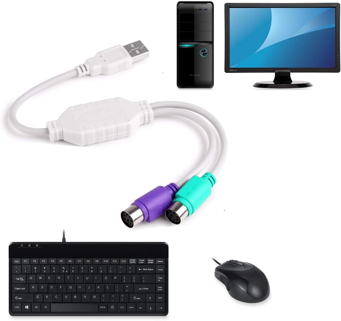 Adaptor USB la PS/2 cablu splitter 1-la-2 USB 2.0 la PS/2 pentru tastatura si mouse BESTSELLS
