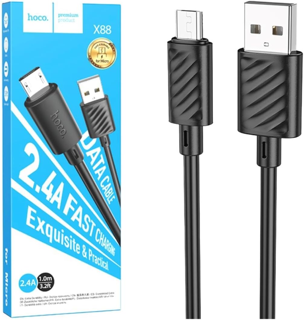 Cablu încărcare și date Hoco X88, USB A la Micro USB B, 2,4A, 1 m, negru Hoco