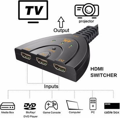 Splitter HDMI, 4K, 3 intrari, 1 iesire cu cablu 50cm BESTSELLS