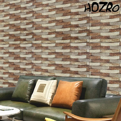 Tapet 3D autoadeziv HOZRO, Model imitatie caramida, design modern, foarte usor de montat, Caramida Maro/Crem HOZRO