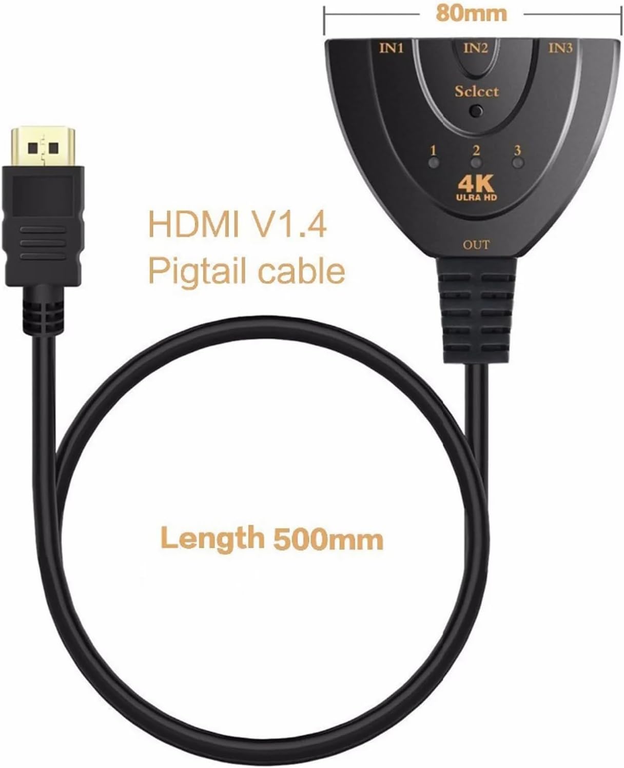 Splitter HDMI, 4K, 3 intrari, 1 iesire cu cablu 50cm BESTSELLS