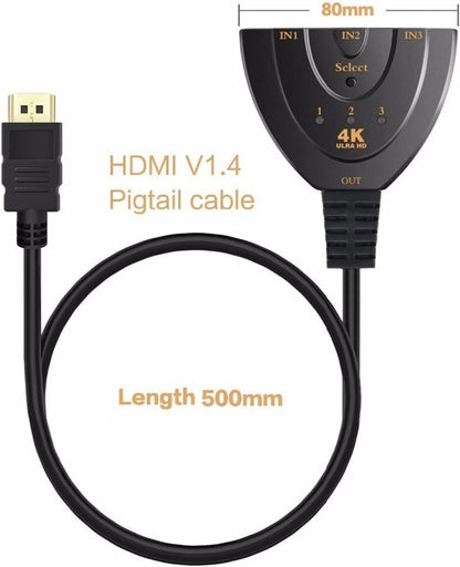Splitter HDMI, 4K, 3 intrari, 1 iesire cu cablu 50cm BESTSELLS