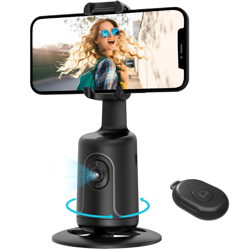 Suport Smart HOZRO, pentru Telefon cu Rotire Automata 360°– Trepied cu Functie de Tracking Facial si Corporal, Control prin Gesturi, Fara Aplicatie, cu Telecomanda si Functie Selfie Stick, Ideal pentru Vlogging, TikTok, Filmari si Streaming HOZRO