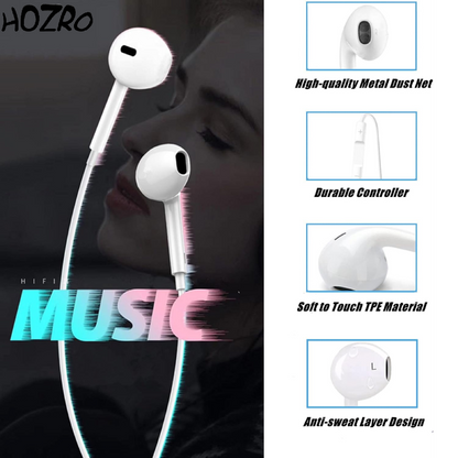 Căști HOZRO, cu fir si conector Lightning, sunet Hi-Fi clar, microfon și telecomandă integrate, design ergonomic pentru confort sporit, compatibile cu toate modelele Apple iPhone cu port Lightning HOZRO
