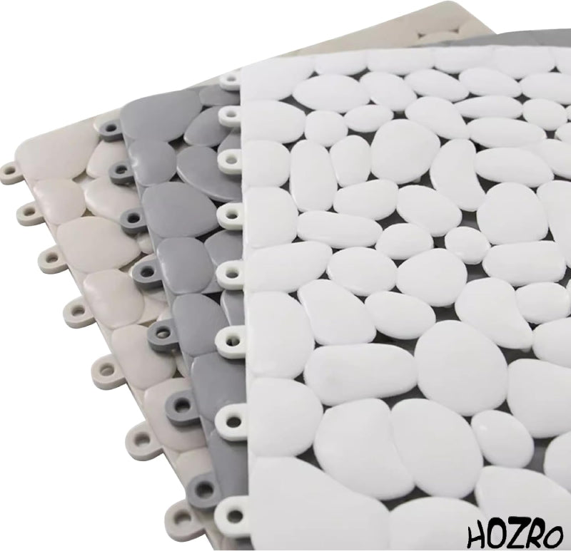 Covor Antiderapant HOZRO, Tip Dale pentru Cabină de Duș – Design Modern cu Textură de Pietre Gri, Modular, Ușor de Îmbinat, Material Moale și Rezistent la Apă, Ideal pentru Băi Elegante și Zone Umede HOZRO