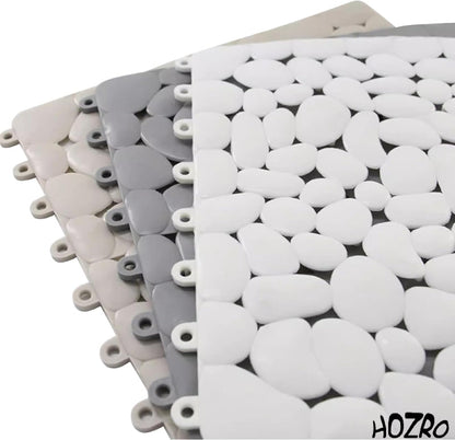 Covor Antiderapant HOZRO, Tip Dale pentru Cabină de Duș – Design Modern cu Textură de Pietre Gri, Modular, Ușor de Îmbinat, Material Moale și Rezistent la Apă, Ideal pentru Băi Elegante și Zone Umede HOZRO