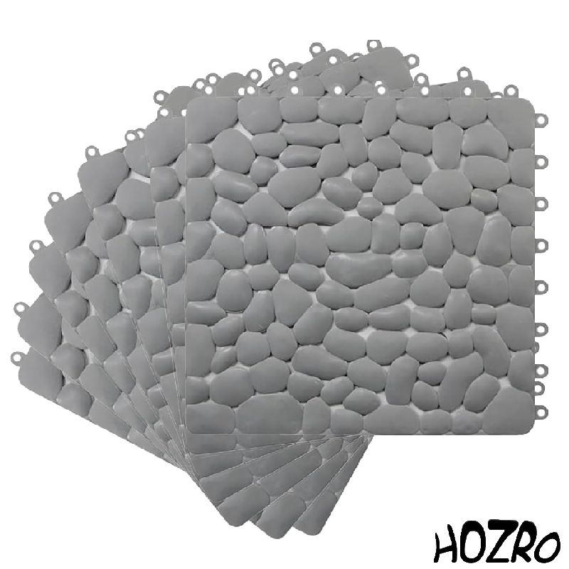 Covor Antiderapant HOZRO, Tip Dale pentru Cabină de Duș – Design Modern cu Textură de Pietre Gri, Modular, Ușor de Îmbinat, Material Moale și Rezistent la Apă, Ideal pentru Băi Elegante și Zone Umede HOZRO