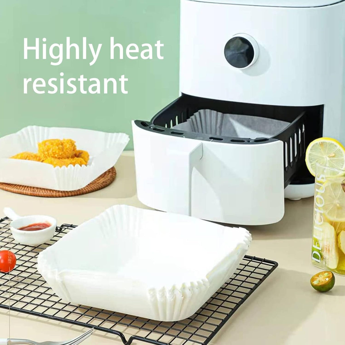 Set 50 bucati hartie de copt, Unica folosinta, Pentru air fryer, Alb, Patrate BESTSELLS