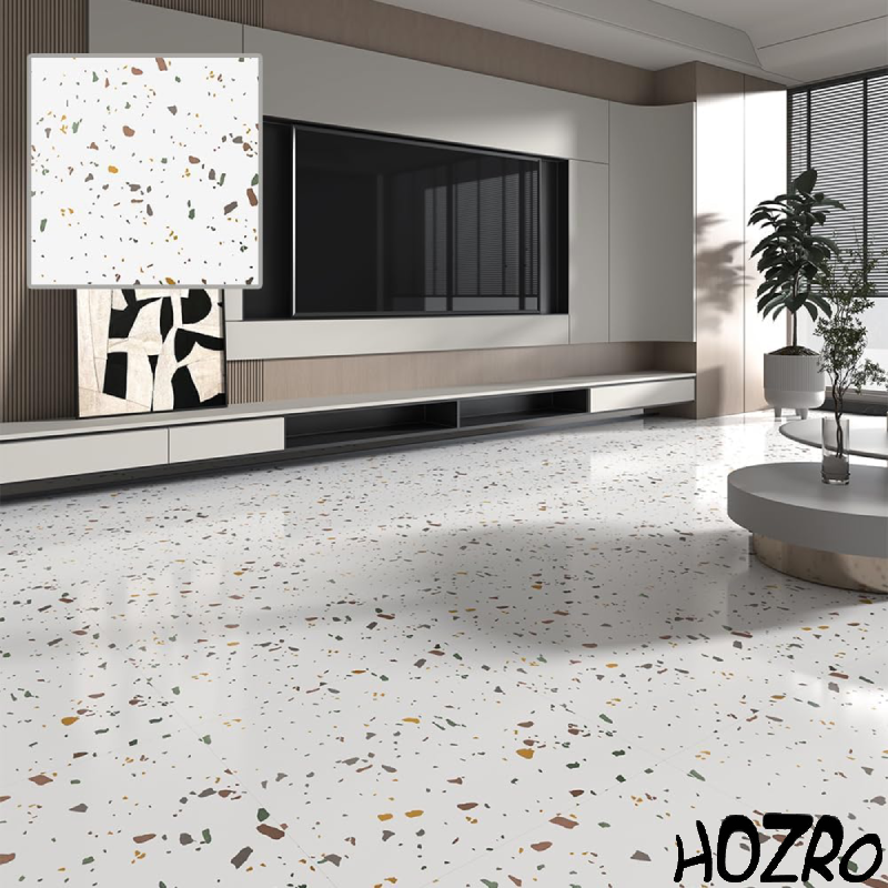 Set 10 x Placi PVC Autoadezive HOZRO, Pentru Podea, Stil Marmura, Alb Multicolor, Grosime 1.4 mm, Acopera 2.02 mp, Model ALM 2-3 – Rezistente si Usor de Montat HOZRO