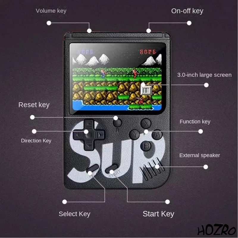 Consolă Retro HOZRO, Portabilă SUP 400 în 1 – Game Box cu Ecran și Controller, Ieșire TV, Jocuri Clasice Mario, Contra, Turtles și Alte 400 de Jocuri, Negru HOZRO